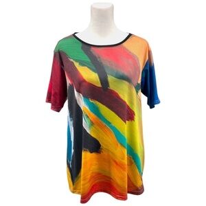 Andrea Geer Sgraffito Short Sleeve Jersey Art to Wear Tee, Multi, Size S